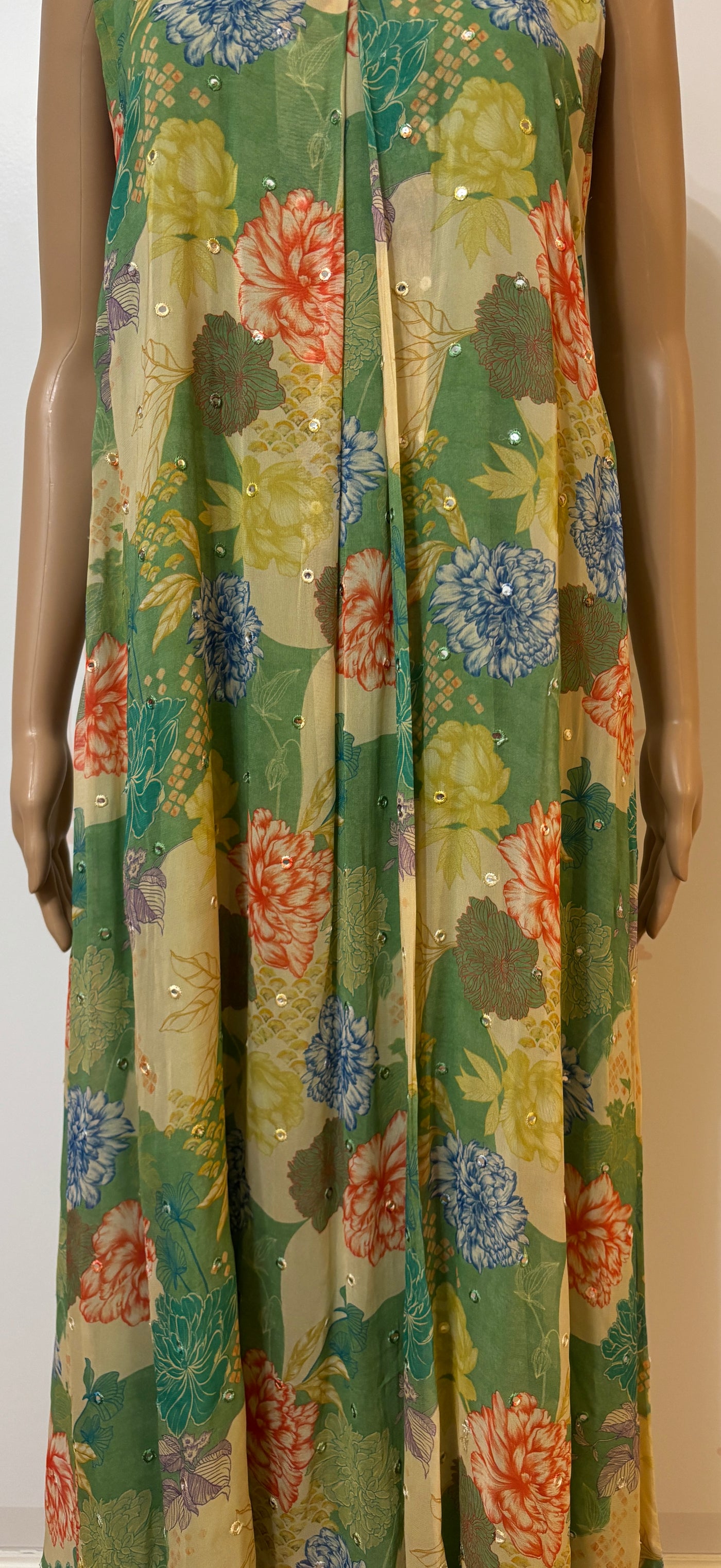 Pastel green georgette halter neck dress