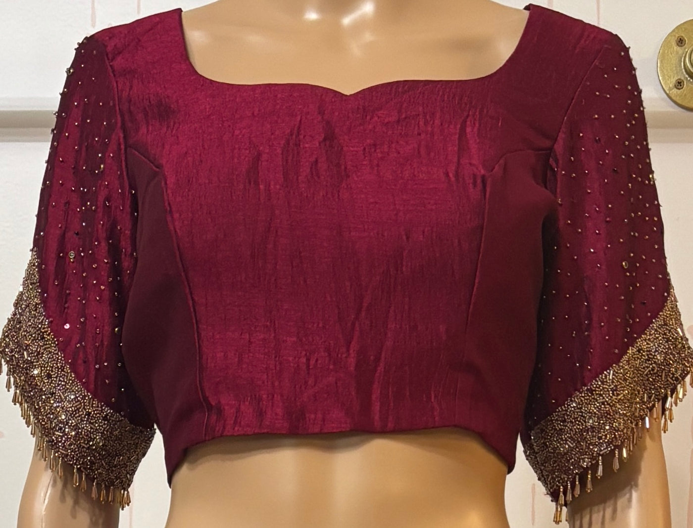 Maroon Crop top skirt set with Zardosi work