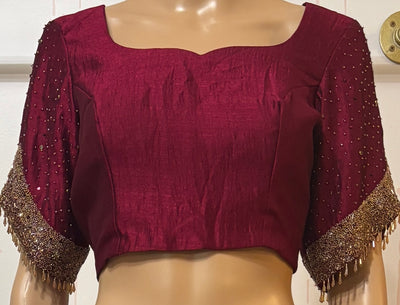 Maroon Crop top skirt set with Zardosi work