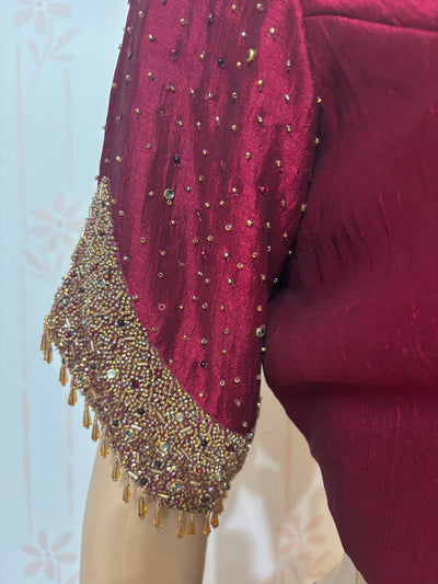 Maroon Crop top skirt set with Zardosi work