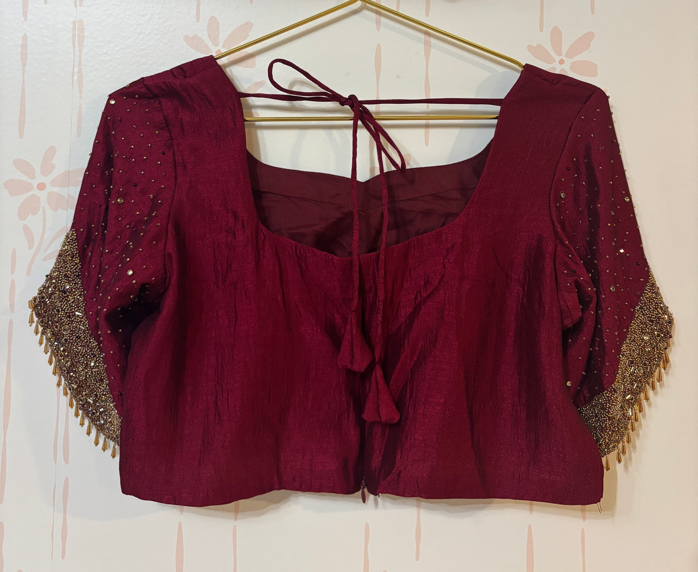 Maroon Crop top skirt set with Zardosi work