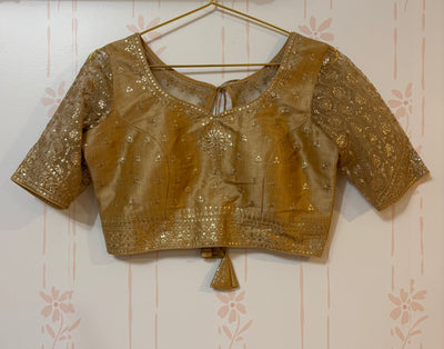 Gold Zari Embroidery Silk Blend Padded Blouse With Sequins