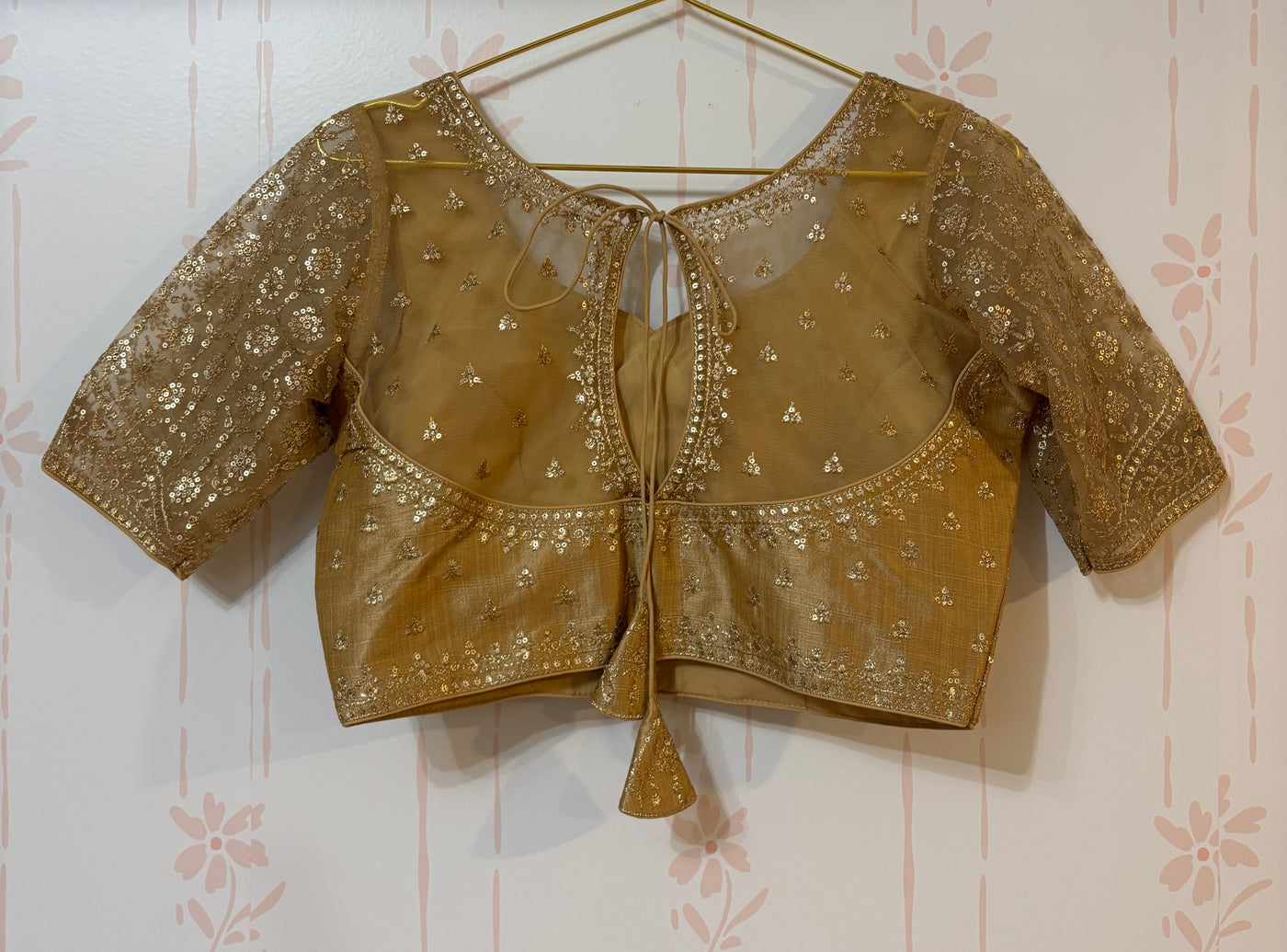 Gold Zari Embroidery Silk Blend Padded Blouse With Sequins