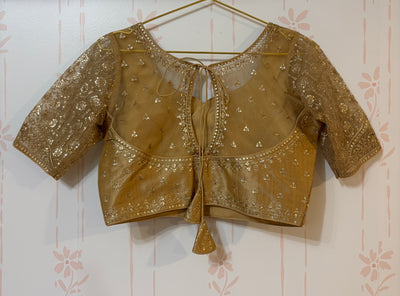 Gold Zari Embroidery Silk Blend Padded Blouse With Sequins