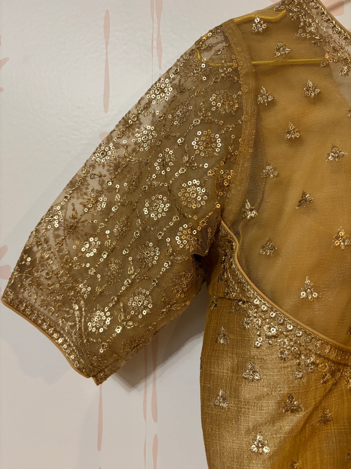 Gold Zari Embroidery Silk Blend Padded Blouse With Sequins