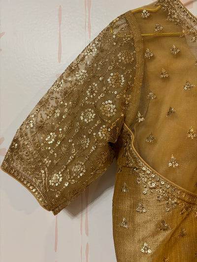 Gold Zari Embroidery Silk Blend Padded Blouse With Sequins