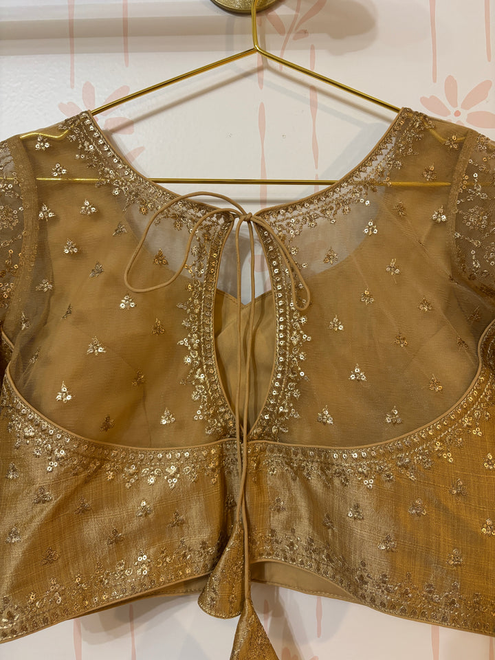 Gold Zari Embroidery Silk Blend Padded Blouse With Sequins