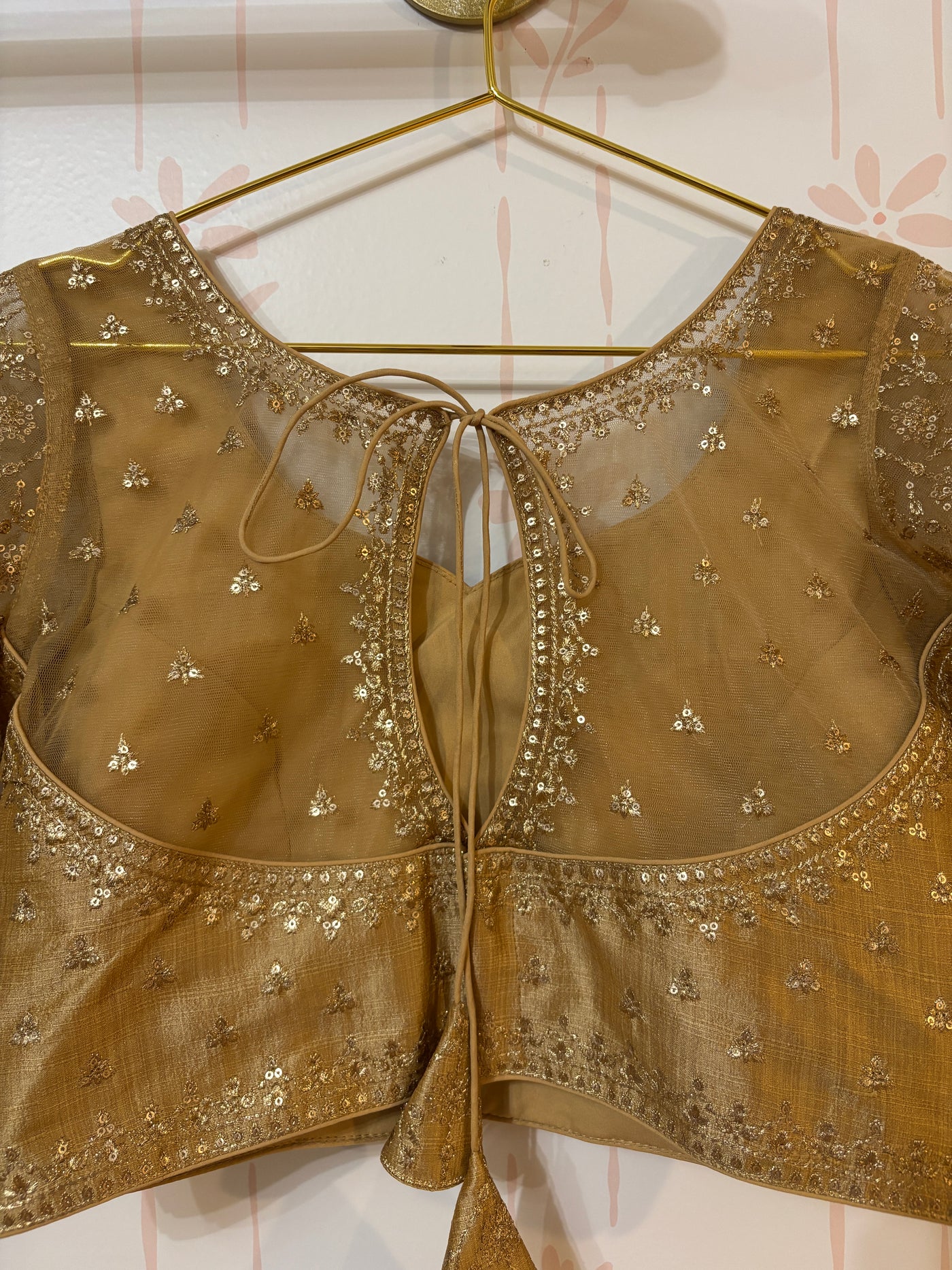 Gold Zari Embroidery Silk Blend Padded Blouse With Sequins