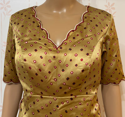 Beige Satin Bandhini digital print lehanga set