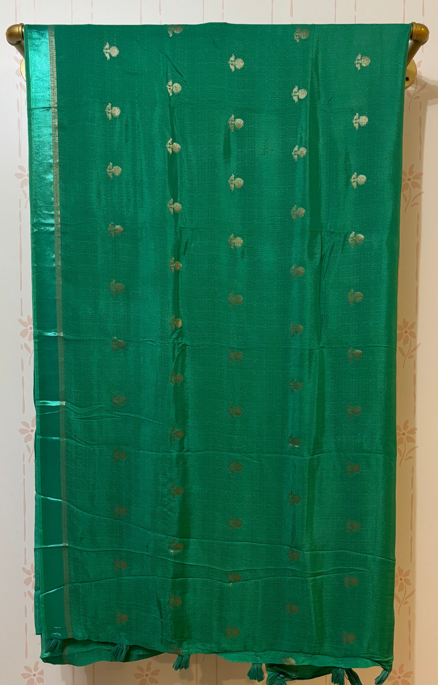 Teal green Khadi silk saree and blouse set