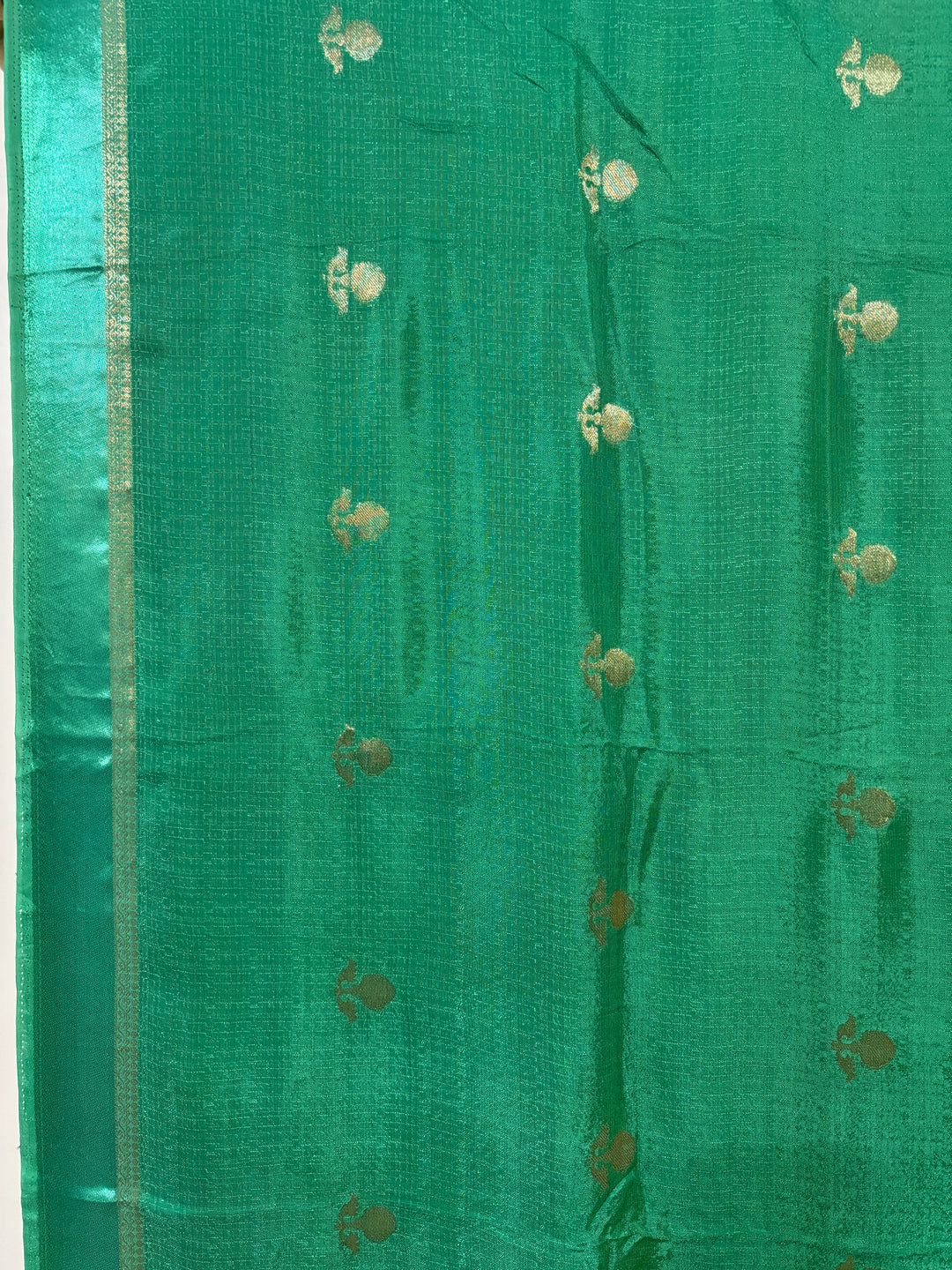 Teal green Khadi silk saree and blouse set