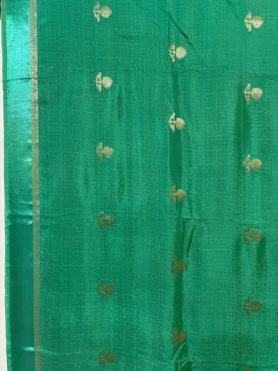 Teal green Khadi silk saree and blouse set