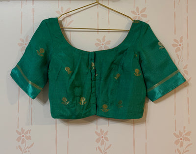 Teal green Khadi silk saree and blouse set