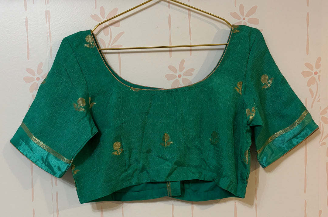 Teal green Khadi silk saree and blouse set