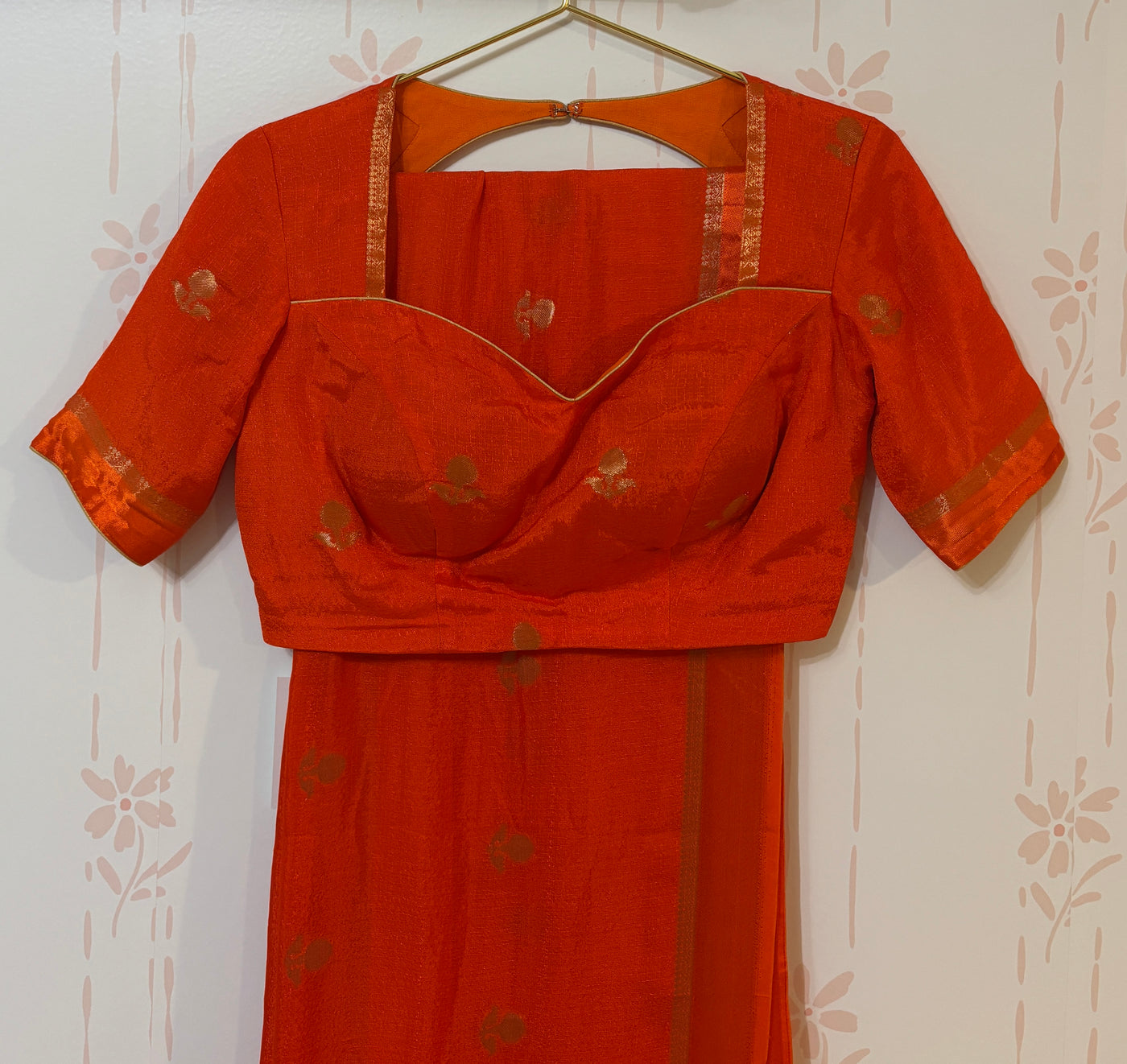 Orange Khadi silk saree and blouse set