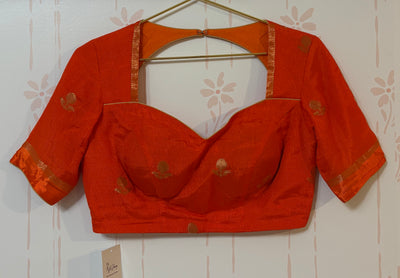 Orange Khadi silk saree and blouse set