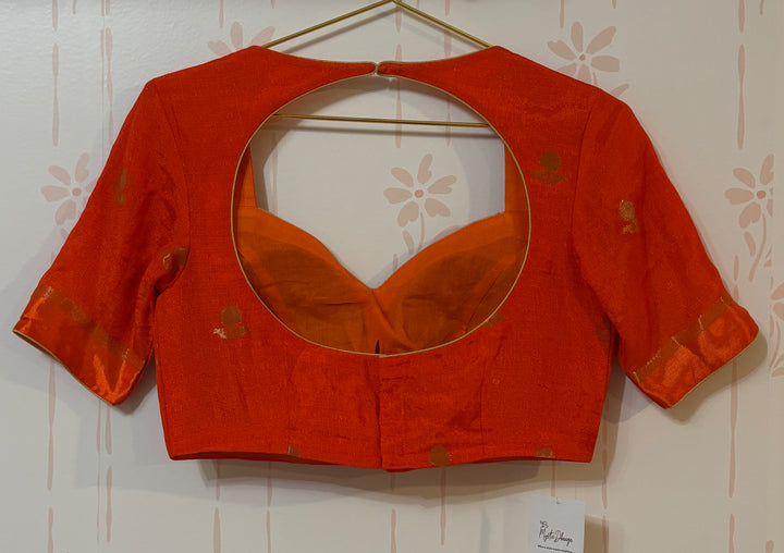 Orange Khadi silk saree and blouse set