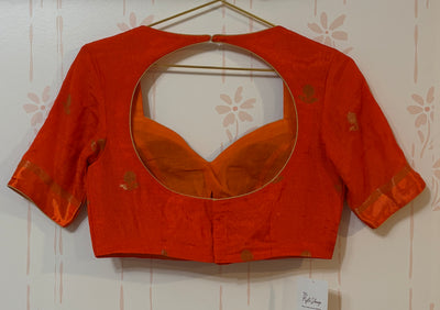 Orange Khadi silk saree and blouse set