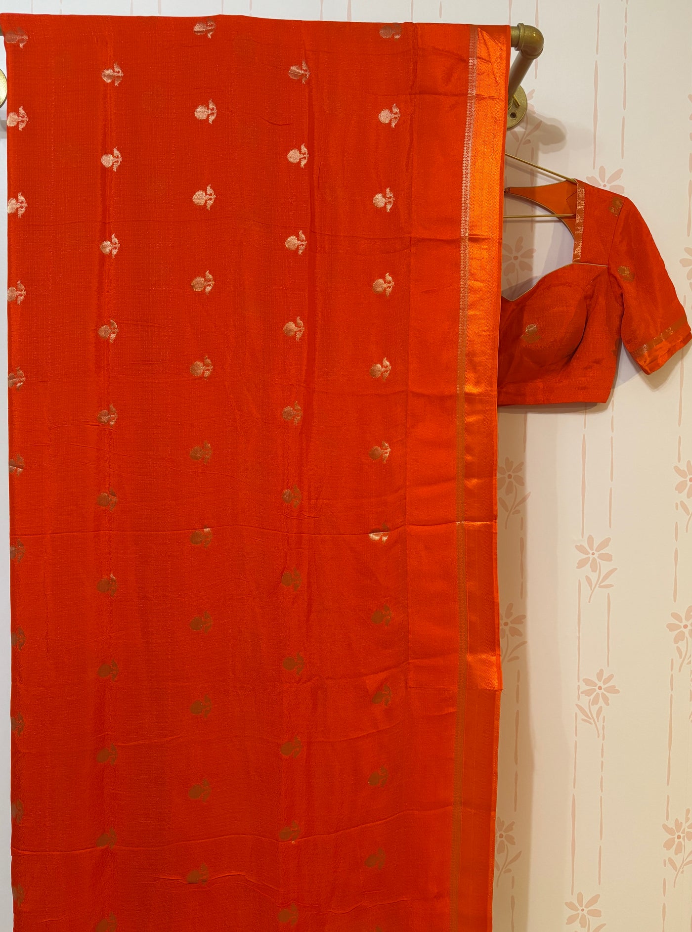 Orange Khadi silk saree and blouse set
