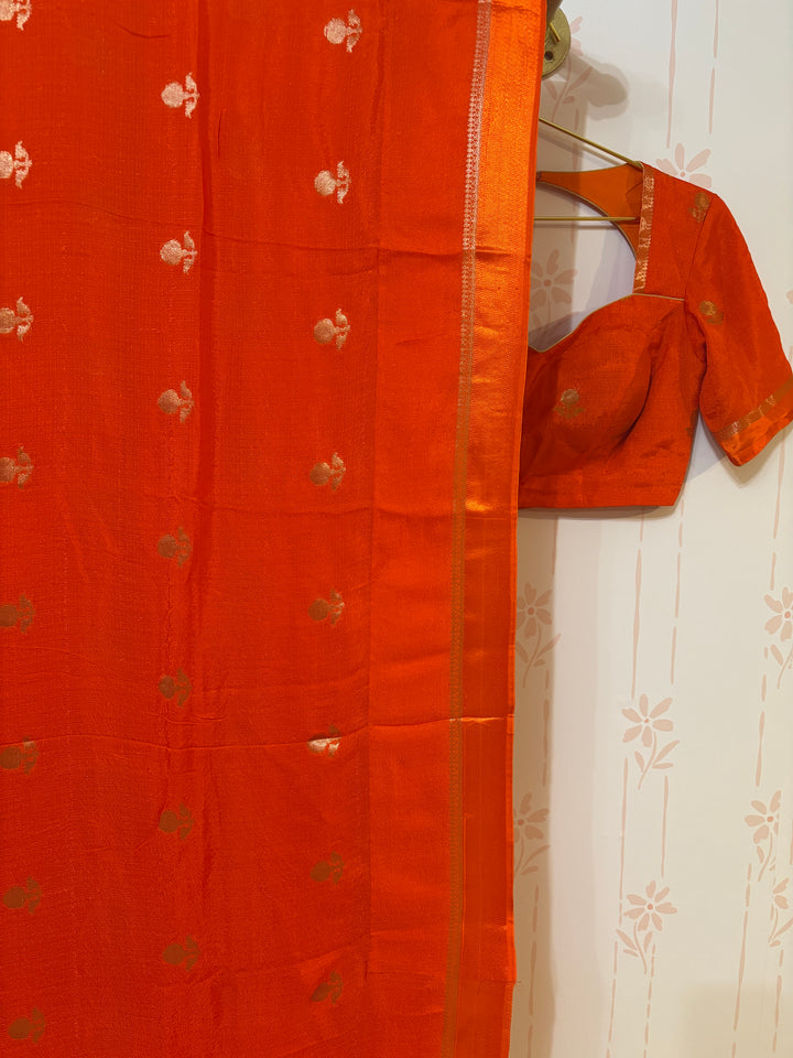 Orange Khadi silk saree and blouse set