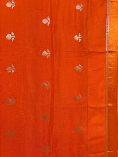 Orange Khadi silk saree and blouse set
