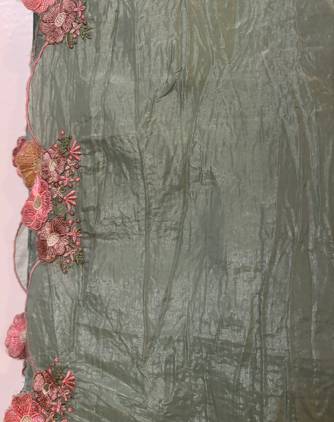 Light Minty Green Crushed organza saree and blouse set