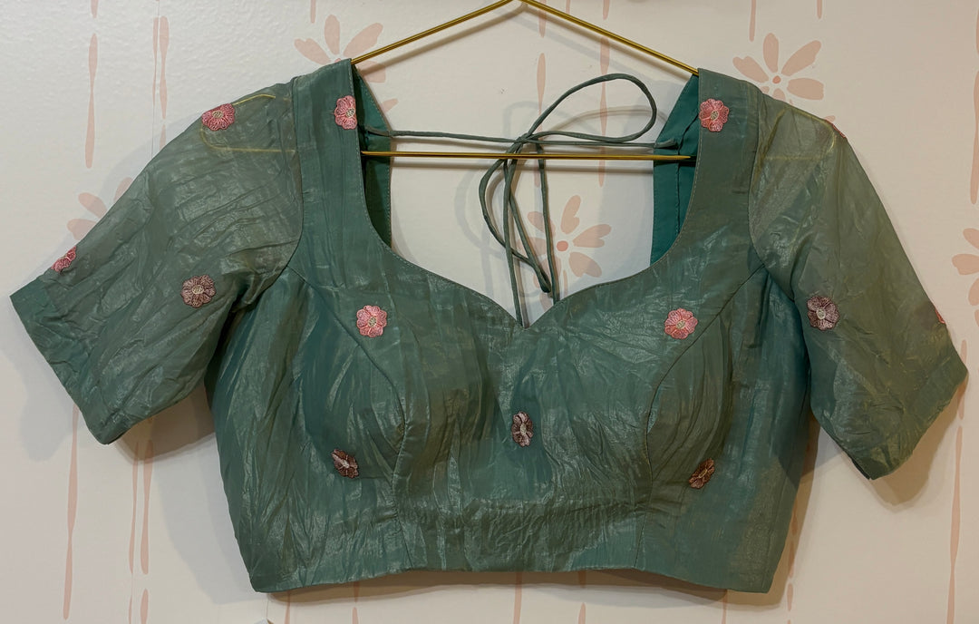 Light Minty Green Crushed organza saree and blouse set