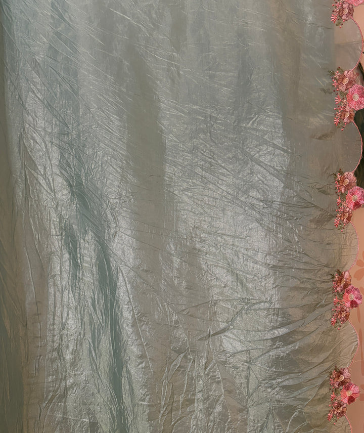 Light Minty Green Crushed organza saree and blouse set