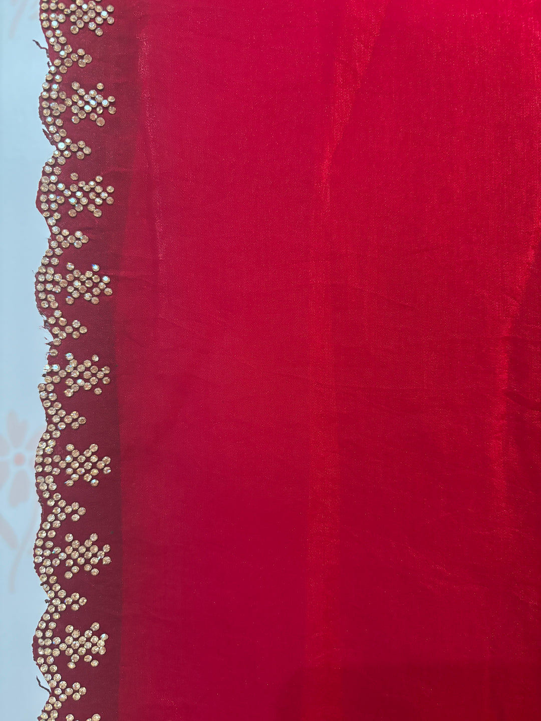 Hot Pink Velvet organza Stonework Saree and blouse set