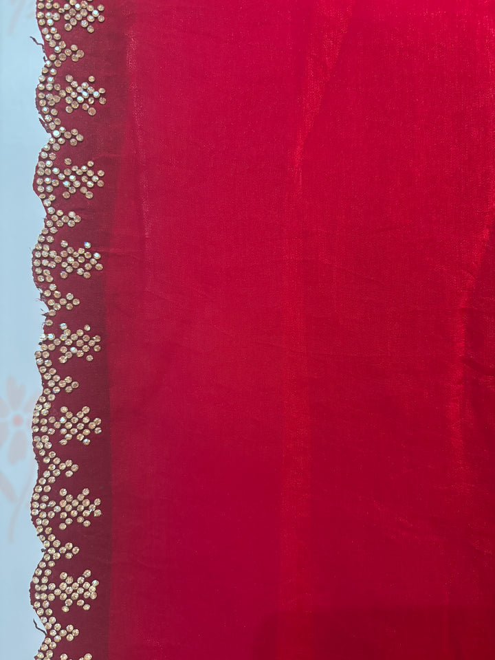 Hot Pink Velvet organza Stonework Saree and blouse set