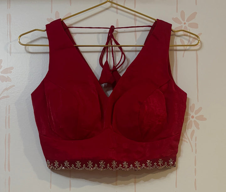 Hot Pink Velvet organza Stonework Saree and blouse set