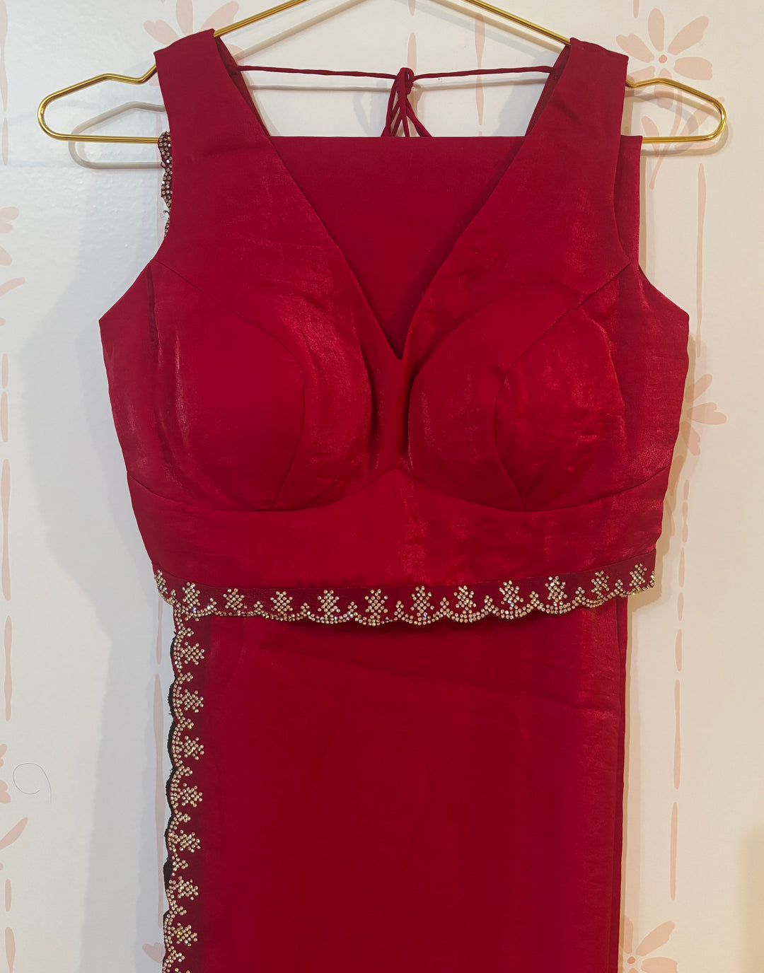 Hot Pink Velvet organza Stonework Saree and blouse set