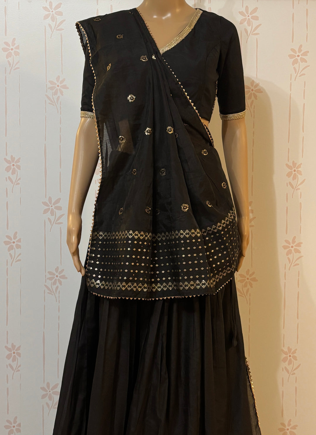 Black Chanderi Silk Lehenga Set