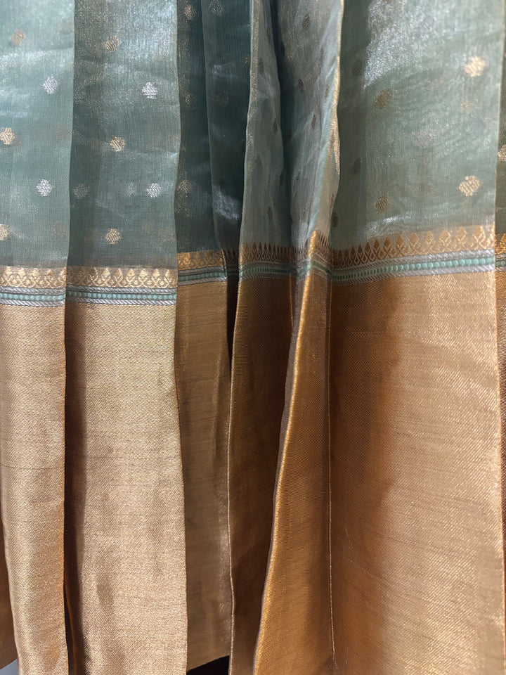 Pastel green Banarasi tissue lehenga set