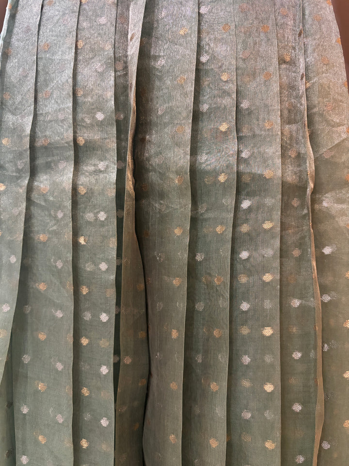 Pastel green Banarasi tissue lehenga set