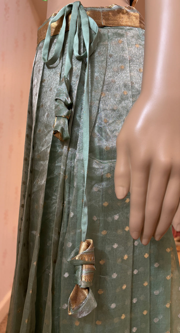 Pastel green Banarasi tissue lehenga set