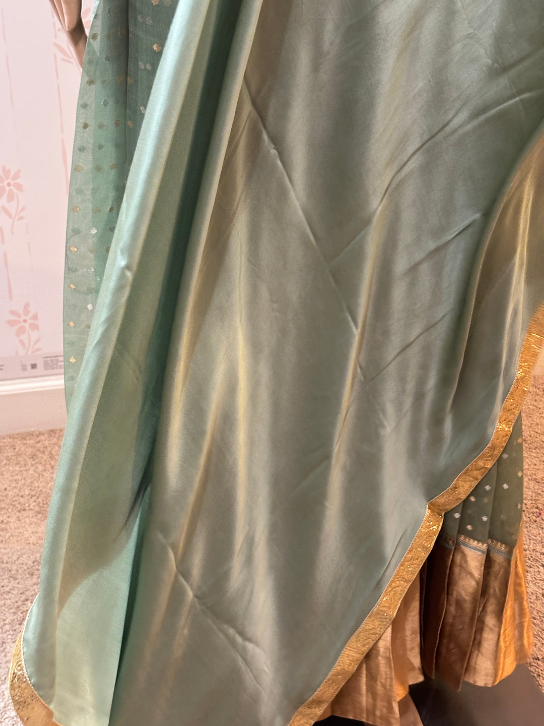 Pastel green Banarasi tissue lehenga set