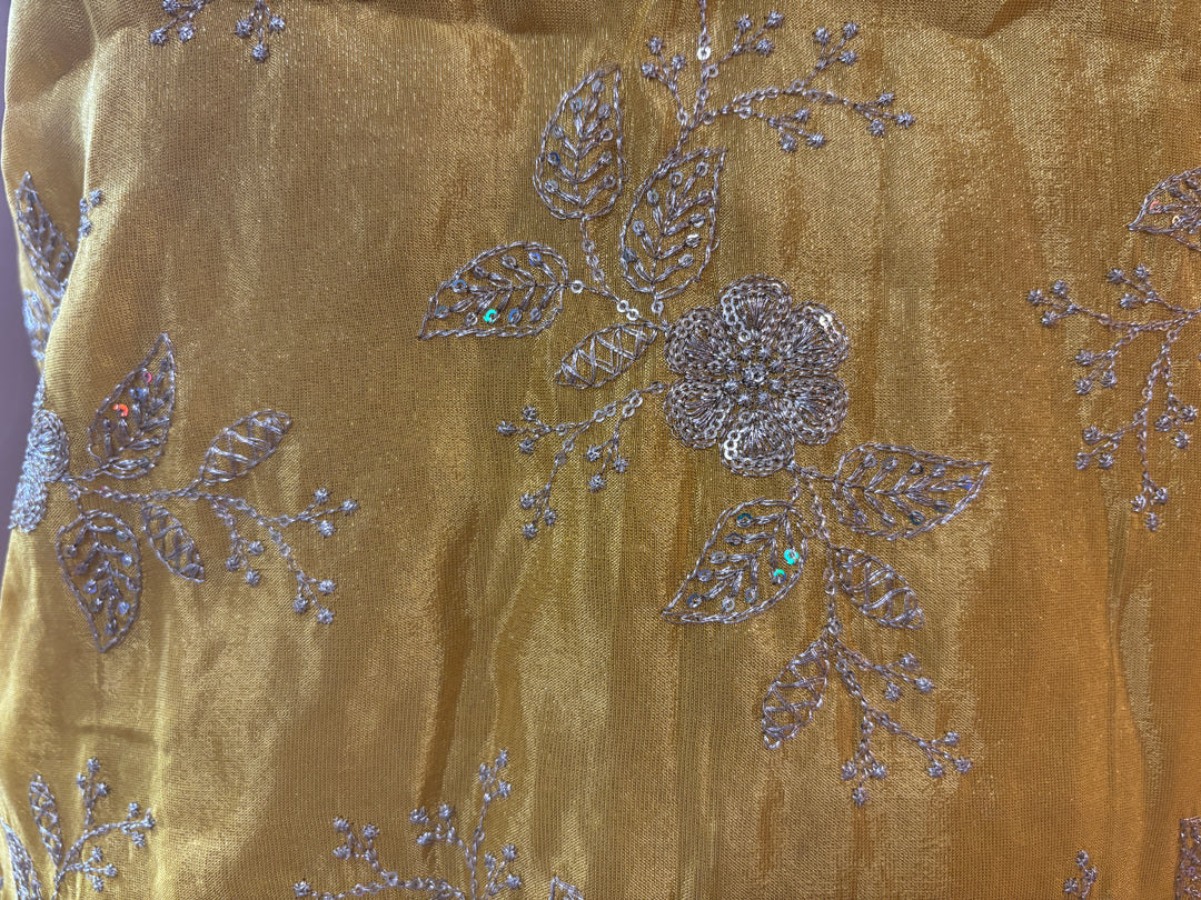 Yellow embroidered Viscose sari palazzo set
