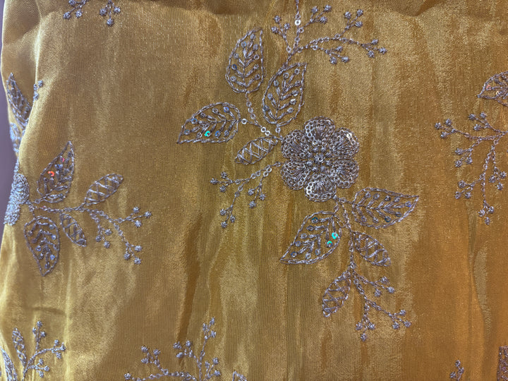 Yellow embroidered Viscose sari palazzo set
