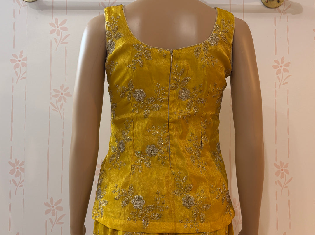 Yellow embroidered Viscose sari palazzo set