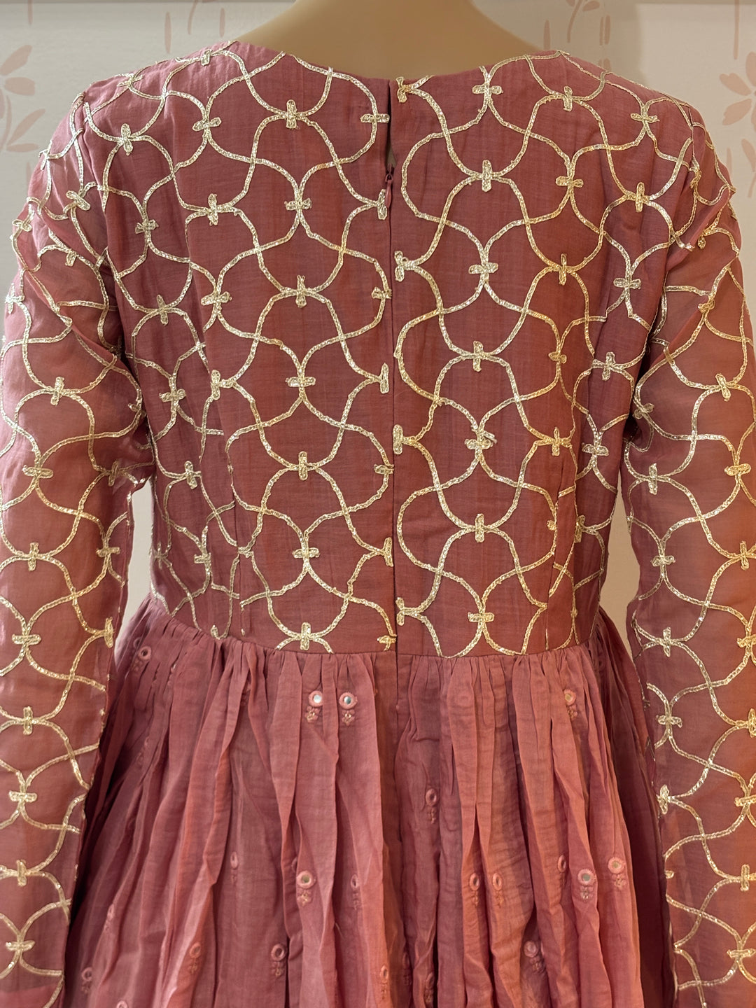 Dusty pink Gota Work Yoke Anarkali With Sharara And embroidered Dupatta (Set Of 3)