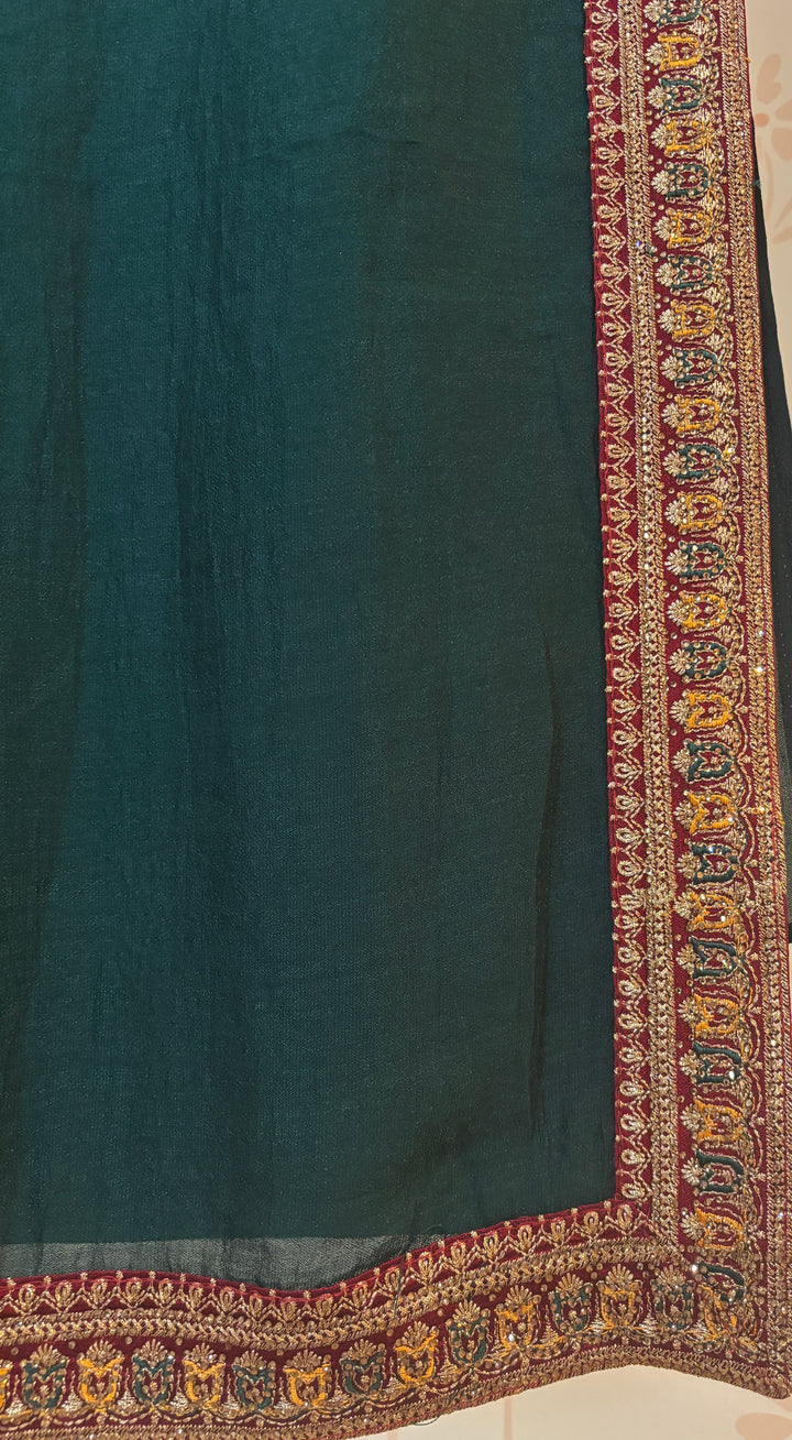 Green and red soft raw silk saree and blouse set