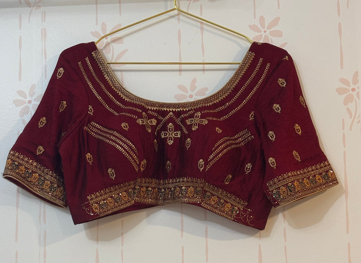 Green and red soft raw silk saree and blouse set
