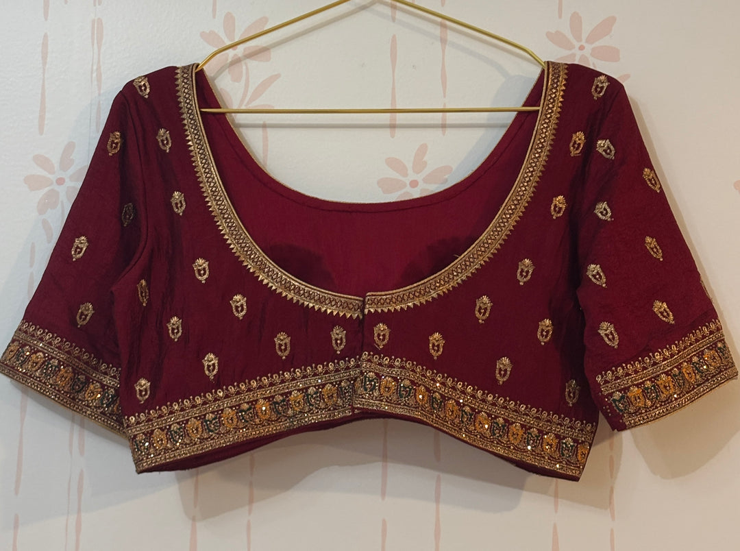 Green and red soft raw silk saree and blouse set
