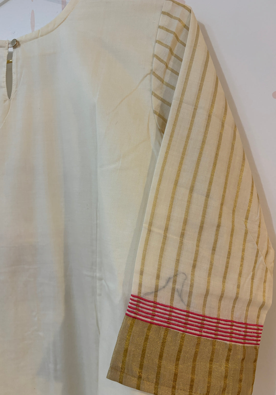 Kerala Kasavu Kurta with Muthukuda embroidery