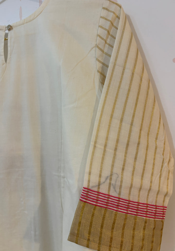 Kerala Kasavu Kurta with Muthukuda embroidery
