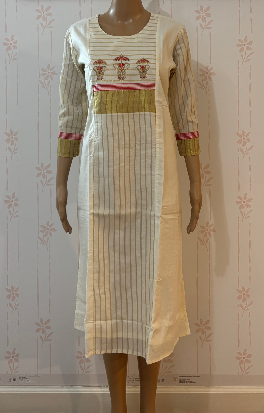 Kerala Kasavu Kurta with Muthukuda embroidery
