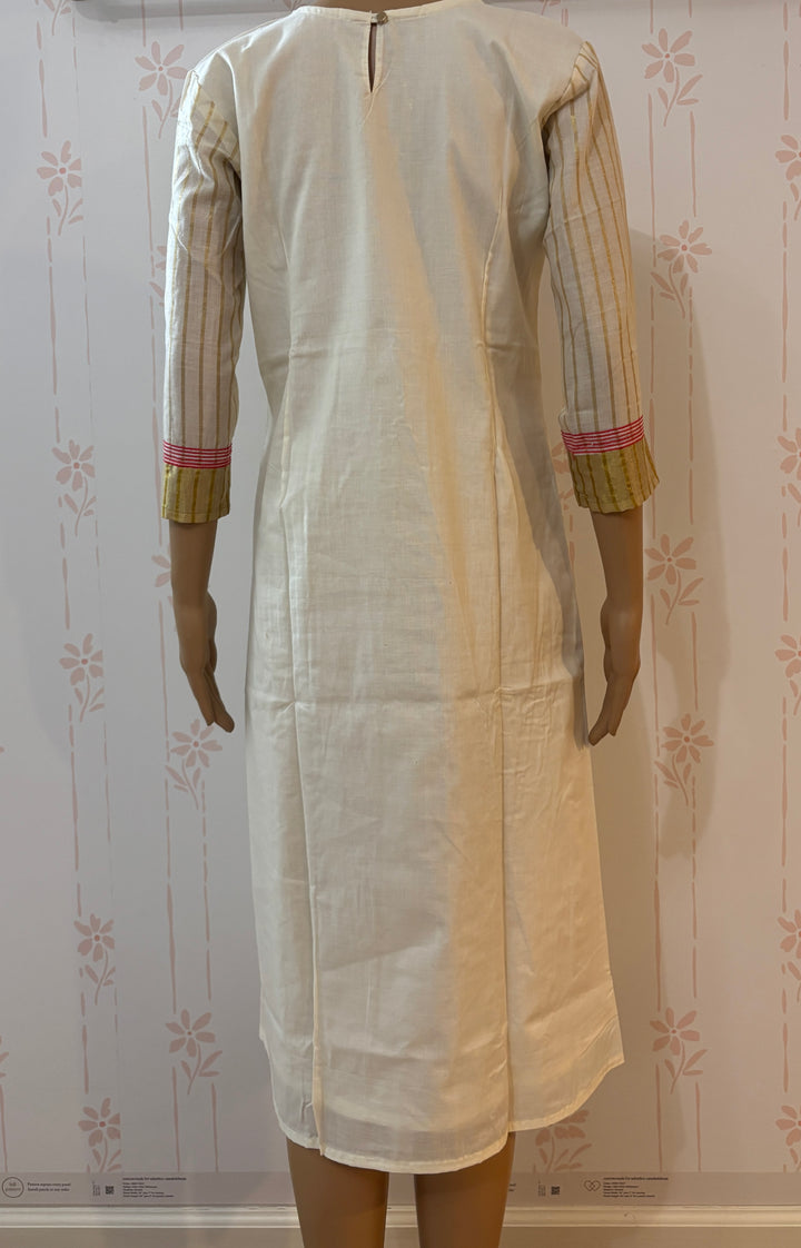 Kerala Kasavu Kurta with Muthukuda embroidery