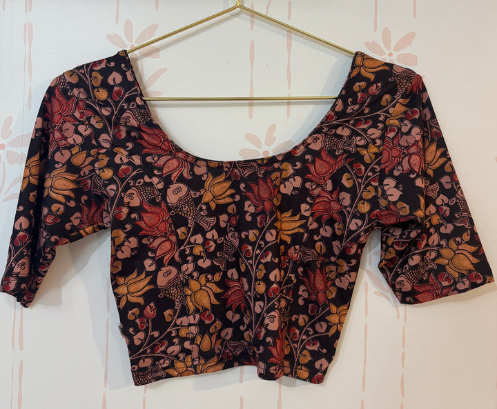 Kalamkari Print Black Lycra Stretch Blouse