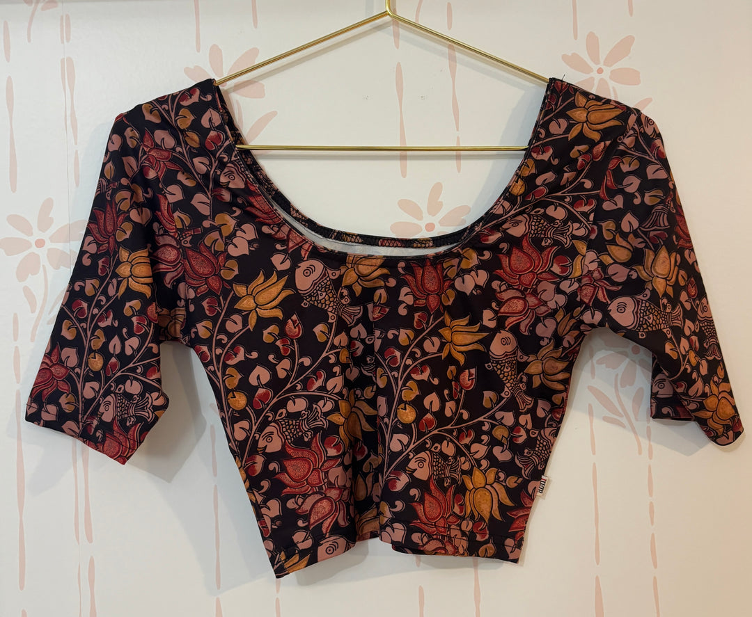 Kalamkari Print Black Lycra Stretch Blouse